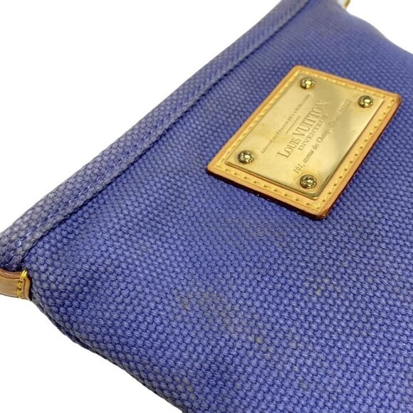 Auth LOUIS VUITTON Pochette Platt PM M40070 Blue Antigua - SP1025 Pouch Canvas - Picture 7 of 9